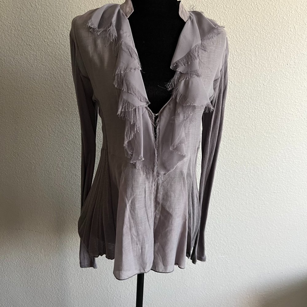 ANTHROPOLOGIE GREY TINY RUFFLED CARDIGAN